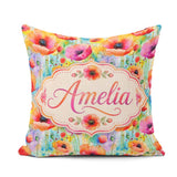 Custom Name Bright Watercolor Poppy Flowers with Splash Seamless Square Filled Cushion Throw Pillow Sofa Bed Home Decor Zip Washable UK Made