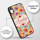 Bright Watercolor Poppy Flowers with Color Splash Custom Name Protective Phone Case Mobile Cover Durable Everyday Smartphone Shock Resistant
