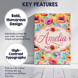 Personalised Name Bright Watercolor Poppy Custom  Unique Gift Idea Elegant Feature Canvas Wall Art Print Decor Picture Ready to Hang