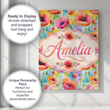 Personalised Name Bright Watercolor Poppy Custom  Unique Gift Idea Elegant Feature Canvas Wall Art Print Decor Picture Ready to Hang