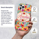 Bright Watercolor Poppy Flowers with Color Splash Custom Name Protective Phone Case Mobile Cover Durable Everyday Smartphone Shock Resistant
