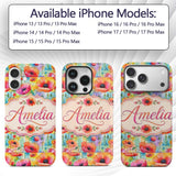 Bright Watercolor Poppy Flowers with Color Splash Custom Name Protective Phone Case Mobile Cover Durable Everyday Smartphone Shock Resistant