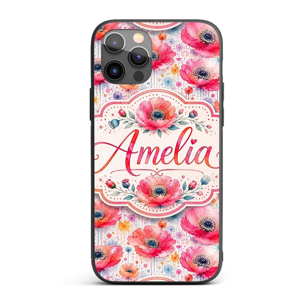 Soft Pastel Poppy Floral Watercolor Artistic Custom Name Protective Phone Case Mobile Cover Durable Everyday Smartphone Shock Resistant