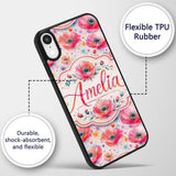 Soft Pastel Poppy Floral Watercolor Artistic Custom Name Protective Phone Case Mobile Cover Durable Everyday Smartphone Shock Resistant
