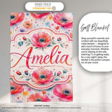 Soft Pastel Poppy Floral Watercolor Artistic Seamless Pattern Lovely  Personalised Custom Name Super Soft Fleece Blanket Bed Sofa Throw