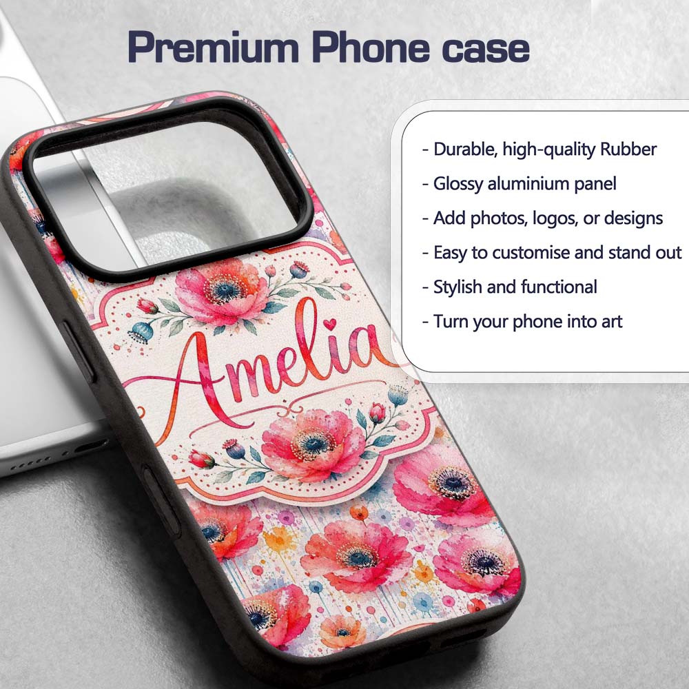 Soft Pastel Poppy Floral Watercolor Artistic Custom Name Protective Phone Case Mobile Cover Durable Everyday Smartphone Shock Resistant