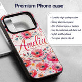 Soft Pastel Poppy Floral Watercolor Artistic Custom Name Protective Phone Case Mobile Cover Durable Everyday Smartphone Shock Resistant