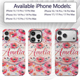 Soft Pastel Poppy Floral Watercolor Artistic Custom Name Protective Phone Case Mobile Cover Durable Everyday Smartphone Shock Resistant
