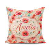 Custom Name Dreamy Poppy Flowers with Paint Drip Effect Seamless Square Filled Cushion Throw Pillow Sofa Bed Home Decor Zip Washable UK Made