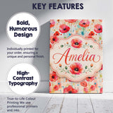 Personalised Name Dreamy Red Poppy Flowers Custom  Unique Gift Idea Elegant Feature Canvas Wall Art Print Decor Picture Ready to Hang