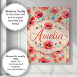 Personalised Name Dreamy Red Poppy Flowers Custom  Unique Gift Idea Elegant Feature Canvas Wall Art Print Decor Picture Ready to Hang