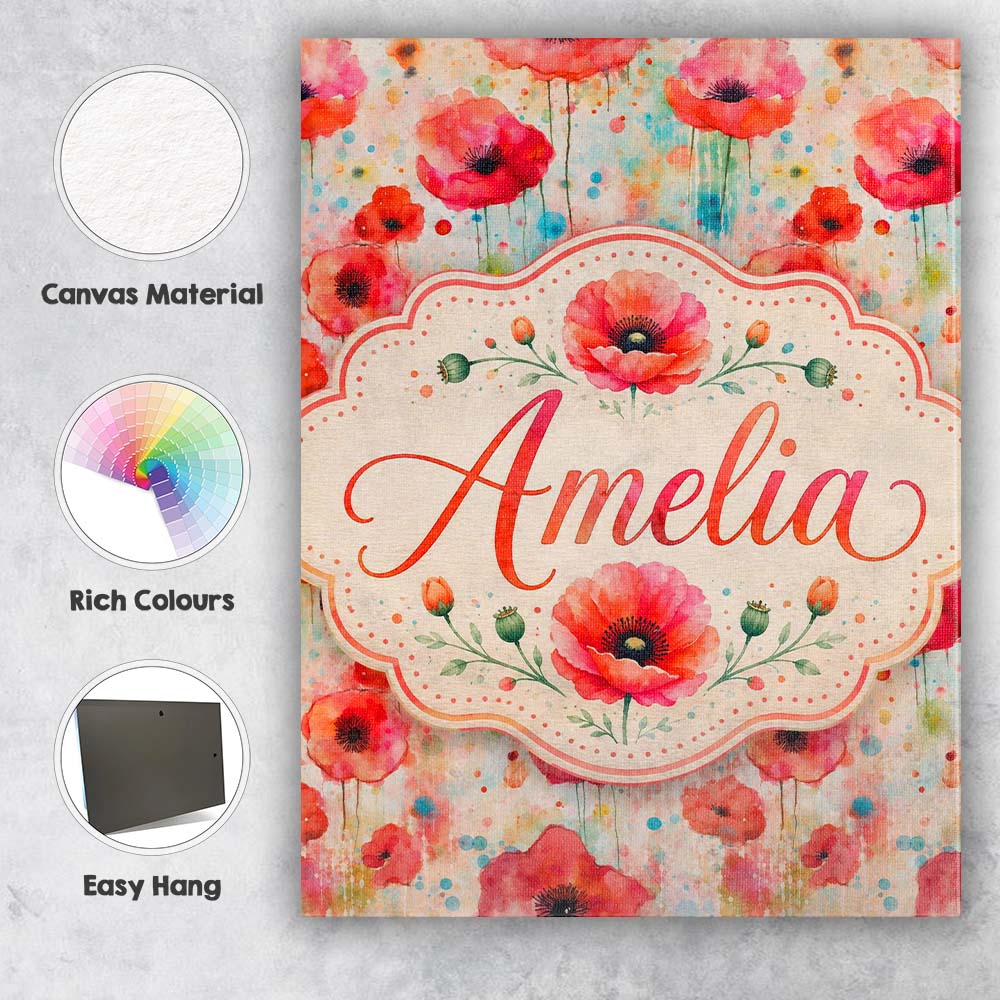 Personalised Name Dreamy Red Poppy Flowers Custom  Unique Gift Idea Elegant Feature Canvas Wall Art Print Decor Picture Ready to Hang