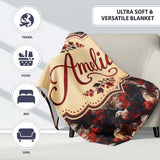 Majestic Bald Eagle with Red Blossoms Seamless Pattern Lovely  Personalised Custom Name Super Soft Fleece Blanket Bed Sofa Throw