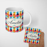 Personalized Custom Name Colorful Paint Splash Abstract Ink Blot Modern Seamless Pattern 11oz Ceramic Coffee Tea Mug White Large Handle