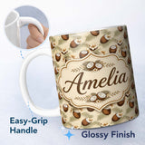 Personalized Custom Name Coconut Palm Hibiscus Tropical Island Seamless Pattern Lovely 11oz Ceramic Coffee Tea Mug White Large Handle