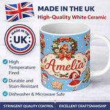 Personalized Custom Name Christmas Nutcracker Squirrel Cake Candy Cane Girl Tree Blue Snow 11oz Ceramic Coffee Tea Mug White Large Handle