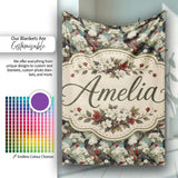 Realistic Bald Eagle on Floral Branch Seamless Pattern Lovely  Personalised Custom Name Super Soft Fleece Blanket Bed Sofa Throw