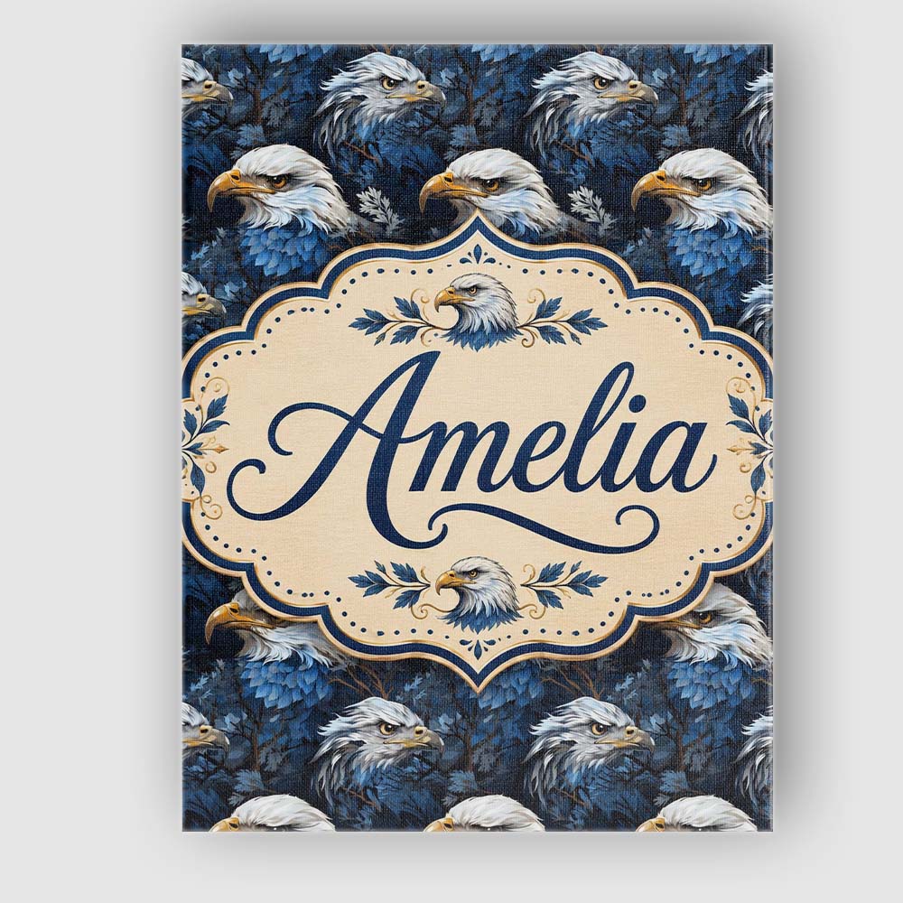 Personalised Name Detailed Blue Tone Eagle Custom  Unique Gift Idea Elegant Feature Canvas Wall Art Print Decor Picture Ready to Hang