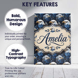 Personalised Name Detailed Blue Tone Eagle Custom  Unique Gift Idea Elegant Feature Canvas Wall Art Print Decor Picture Ready to Hang