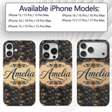 Dark Elegant Eagle with Floral Botanical Seamless Custom Name Protective Phone Case Mobile Cover Durable Everyday Smartphone Shock Resistant