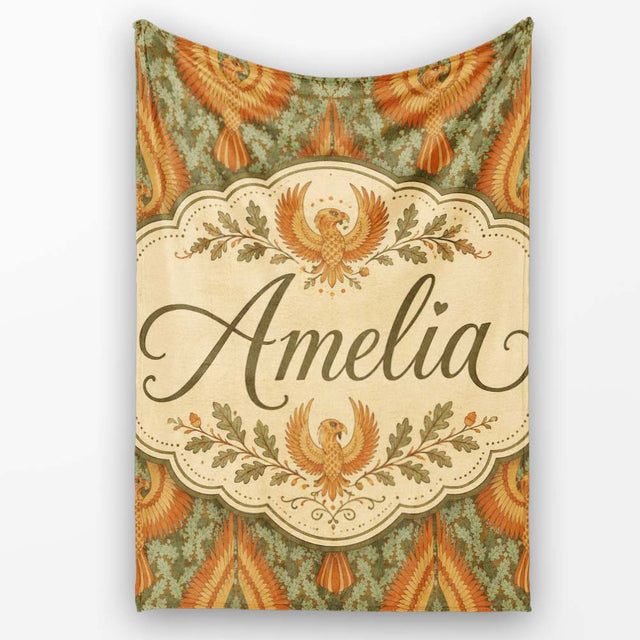 Vintage Art Nouveau Phoenix Bird Ornamental Seamless Pattern Lovely  Personalised Custom Name Super Soft Fleece Blanket Bed Sofa Throw