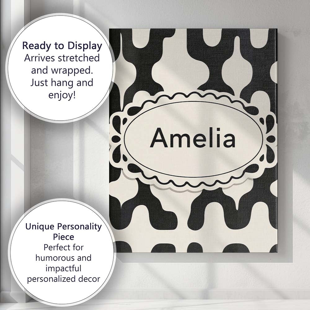 Personalised Name Retro Blob Shapes Black Cream Mid Century Abstract Custom  Home Canvas Wall Art Print Decor Picture Ready to Hang
