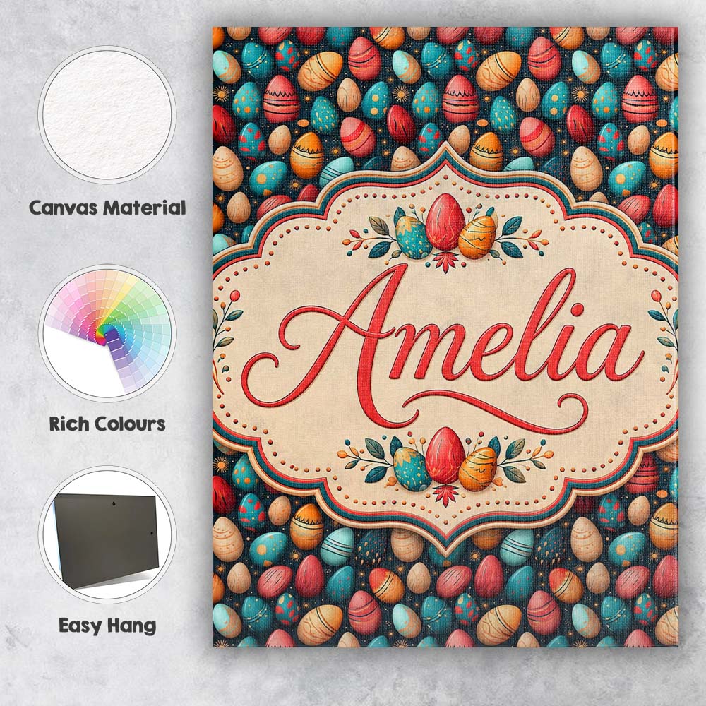 Personalised Name Decorative Easter Eggs Custom  Unique Gift Idea Elegant Feature Canvas Wall Art Print Decor Picture Ready to Hang
