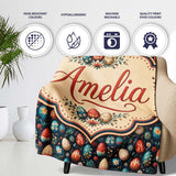 Elegant Floral Easter Eggs with Botanical Details Seamless Pattern  Personalised Custom Name Super Soft Fleece Blanket Bed Sofa Throw