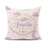 Custom Name Pastel Night Sky with Moon Clouds and Stars Seamless Square Filled Cushion Throw Pillow Sofa Bed Home Decor Zip Washable UK Made