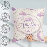 Custom Name Pastel Night Sky with Moon Clouds and Stars Seamless Square Filled Cushion Throw Pillow Sofa Bed Home Decor Zip Washable UK Made