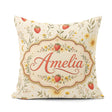 Custom Name Delicate Strawberry and Wildflower Botanical Pattern Square Filled Cushion Throw Pillow Sofa Bed Home Decor Zip Washable UK Made