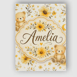 Personalised Name Cute Teddy Bears with Custom  Modern Room Accent Elegant Feature Canvas Wall Art Print Decor Picture Ready to Hang