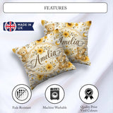 Custom Name Teddy Bears with Yellow Flowers Seamless Pattern Square Filled Cushion Throw Pillow Sofa Bed Home Decor Zip Washable UK Made