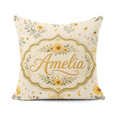 Custom Name Yellow Wildflower Botanical with Moon Stars Seamless Square Filled Cushion Throw Pillow Sofa Bed Home Decor Zip Washable UK Made