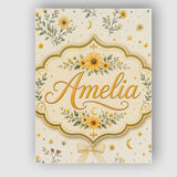 Personalised Name Yellow Wildflower Botanical Custom Unique Gift Idea Modern Room Accent Canvas Wall Art Print Decor Picture Ready to Hang