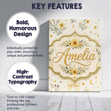 Personalised Name Yellow Wildflower Botanical Custom Unique Gift Idea Modern Room Accent Canvas Wall Art Print Decor Picture Ready to Hang