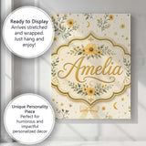 Personalised Name Yellow Wildflower Botanical Custom Unique Gift Idea Modern Room Accent Canvas Wall Art Print Decor Picture Ready to Hang