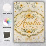 Personalised Name Yellow Wildflower Botanical Custom Unique Gift Idea Modern Room Accent Canvas Wall Art Print Decor Picture Ready to Hang