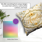 Custom Name Yellow Wildflower Botanical with Moon Stars Seamless Square Filled Cushion Throw Pillow Sofa Bed Home Decor Zip Washable UK Made
