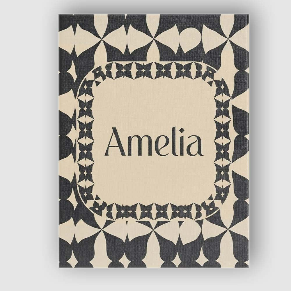Personalised Name Symmetrical Petal Tile Black Cream Geometric Custom Modern Room Accent Canvas Wall Art Print Decor Picture Ready to Hang