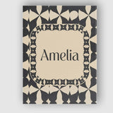 Personalised Name Symmetrical Petal Tile Black Cream Geometric Custom Modern Room Accent Canvas Wall Art Print Decor Picture Ready to Hang