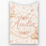 Soft Pink Crescent Moon and Stars Minimal Seamless Pattern Lovely  Personalised Custom Name Super Soft Fleece Blanket Bed Sofa Throw