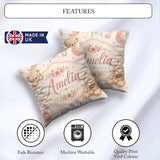 Custom Name Soft Pink Crescent Moon and Minimal Seamless Pattern Square Filled Cushion Throw Pillow Sofa Bed Home Decor Zip Washable UK Made