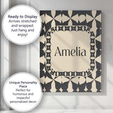 Personalised Name Symmetrical Petal Tile Black Cream Geometric Custom Modern Room Accent Canvas Wall Art Print Decor Picture Ready to Hang