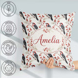 Custom Name Realistic Headed Woodpecker on Berry Branch Seamless Square Filled Cushion Throw Pillow Sofa Bed Home Decor Zip Washable UK Made