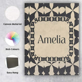 Personalised Name Symmetrical Petal Tile Black Cream Geometric Custom Modern Room Accent Canvas Wall Art Print Decor Picture Ready to Hang