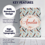 Personalised Name Stylized Woodpecker Birds Custom  Bespoke Interior Contemporary Canvas Wall Art Print Decor Picture Ready to Hang