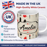 Personalized Custom Name Traditional Japanese Calligraphy Tools and Brush Strokes Layout 11oz Ceramic Coffee Tea Mug White Large Handle
