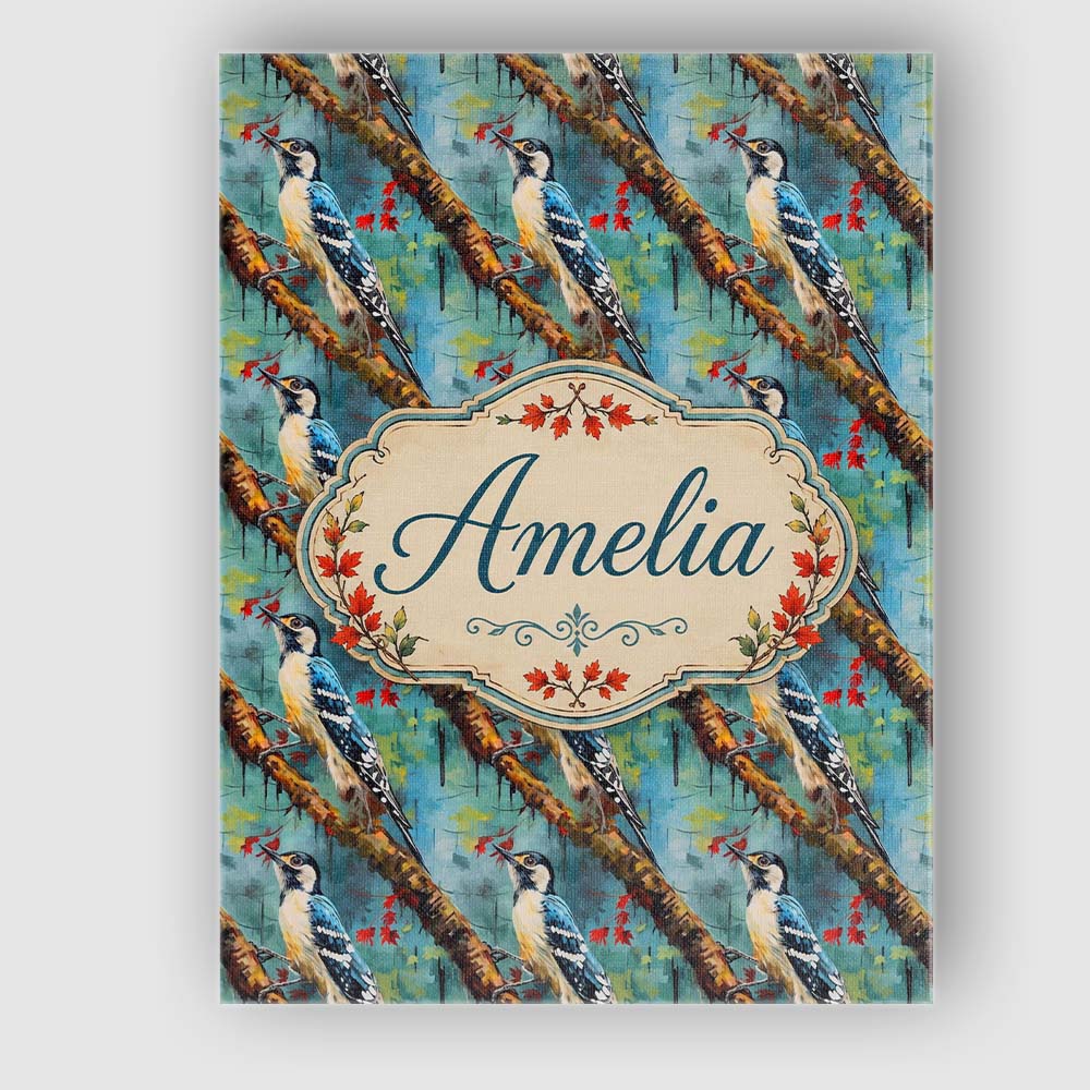 Personalised Name Artistic Blue Woodpecker Custom  Unique Gift Idea Elegant Feature Canvas Wall Art Print Decor Picture Ready to Hang