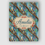 Personalised Name Artistic Blue Woodpecker Custom  Unique Gift Idea Elegant Feature Canvas Wall Art Print Decor Picture Ready to Hang